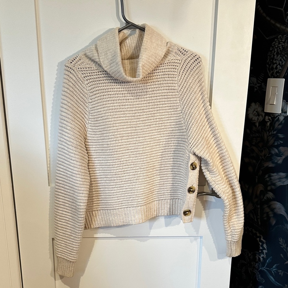 Madewell Cream Cowl Neck Sweater with Button Accents